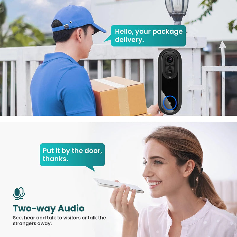 Timbre Inteligente WiFi 1080P con Cámara y Audio – Batería 7000mAh