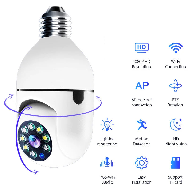 Cámara Bombilla 1080P WiFi con Visión Nocturna y Audio