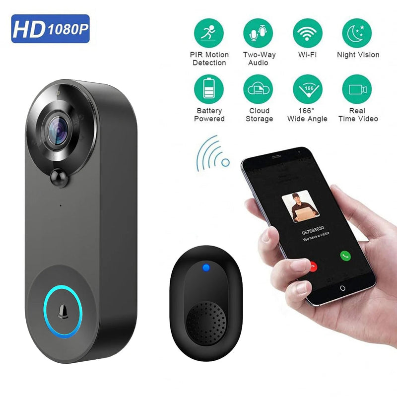 Timbre Inteligente WiFi 1080P con Cámara y Audio Bidireccional