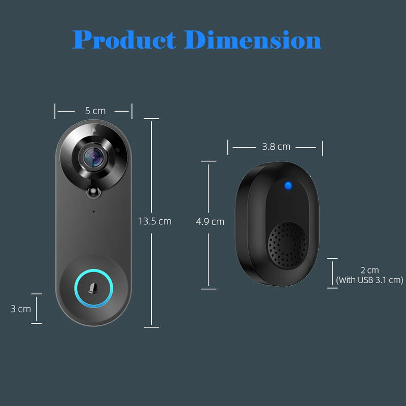 Timbre Inteligente WiFi 1080P con Cámara y Audio Bidireccional