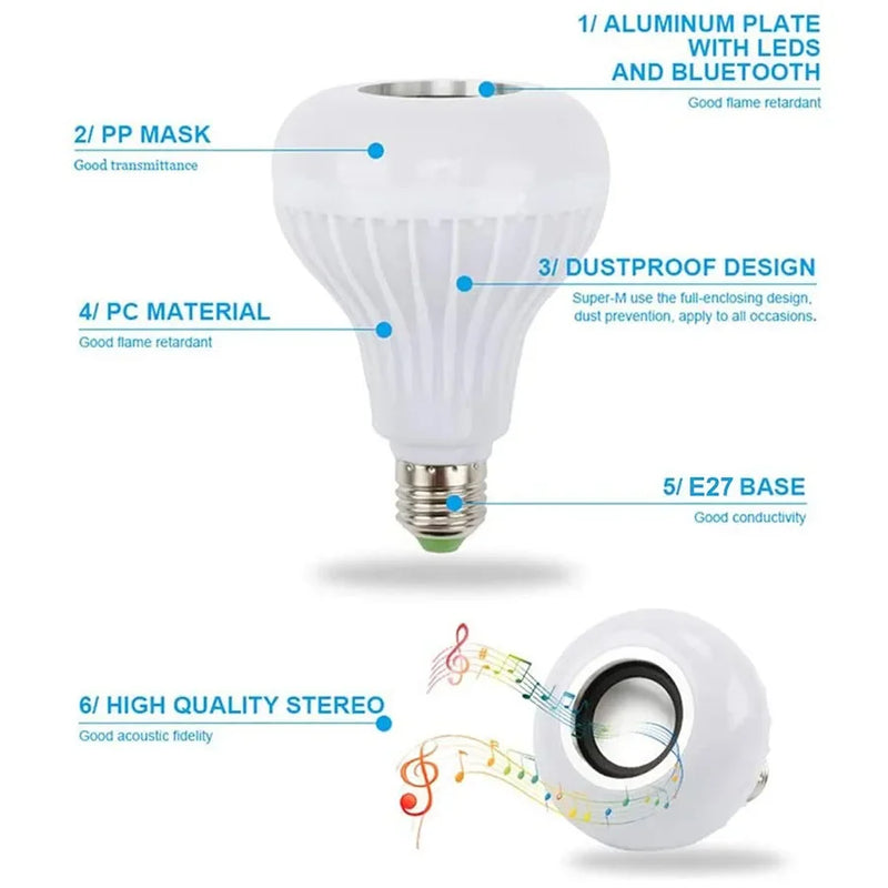 Foco LED RGB con Altavoz Bluetooth – Luz y Música en Uno