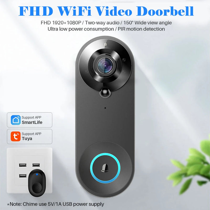 Timbre Inteligente WiFi 1080P con Cámara y Audio Bidireccional