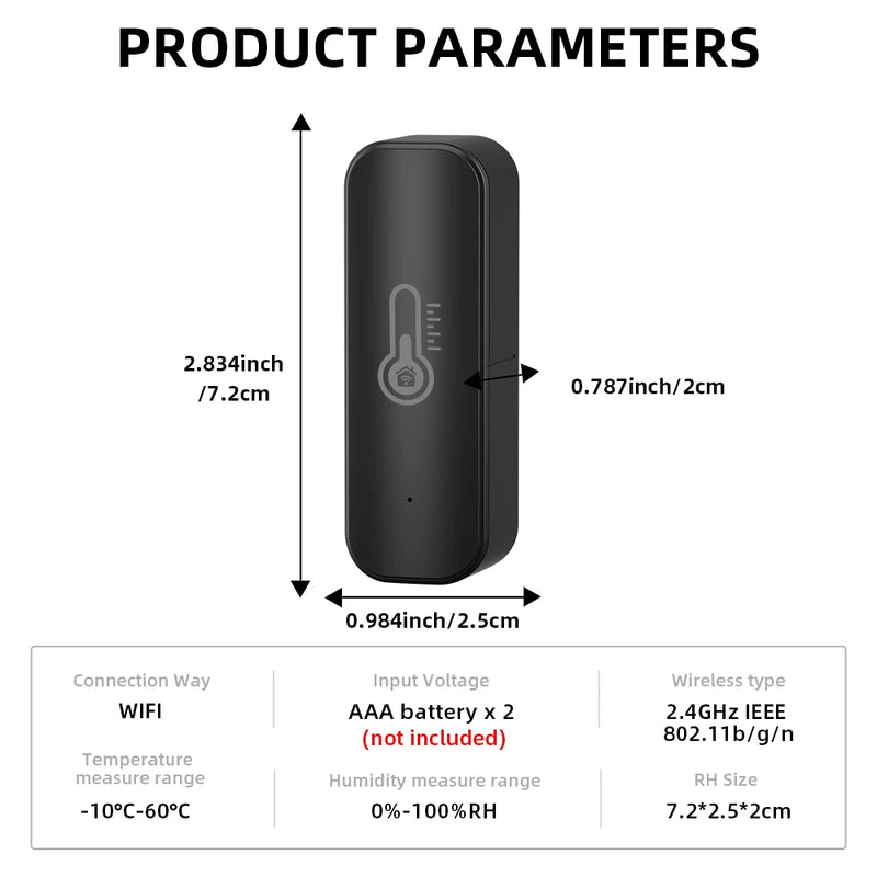 Sensor WiFi de Temperatura y Humedad – Compatible con App Tuya y Alexa